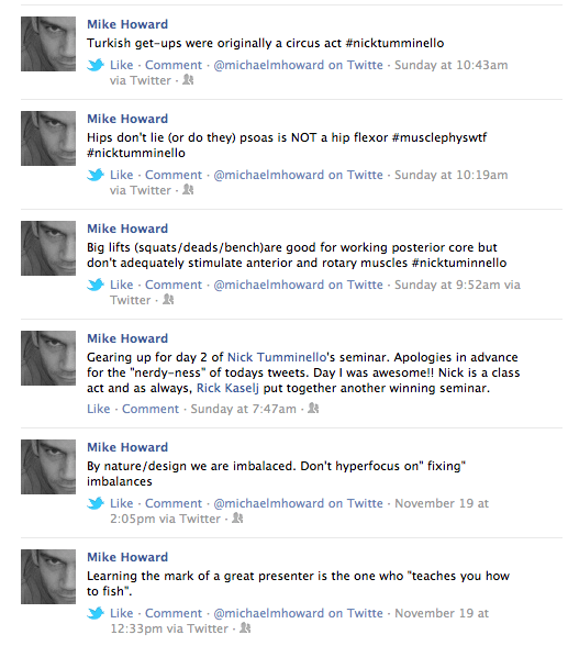 Mike Howard Tweets Non Training Advice from Nick Tumminello