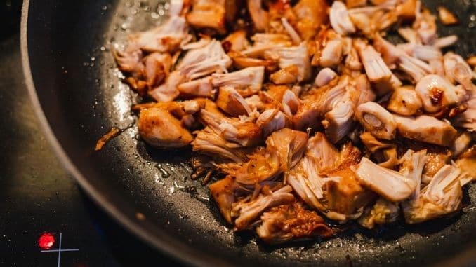 Pulled jackfruit getting sauteed