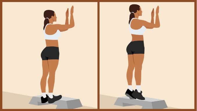 Heel Drops with a Wall Support - heel drop exercise
